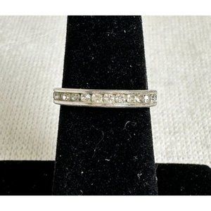 Silver Tone Ring Band with CZs in the Channel - Size 5.75